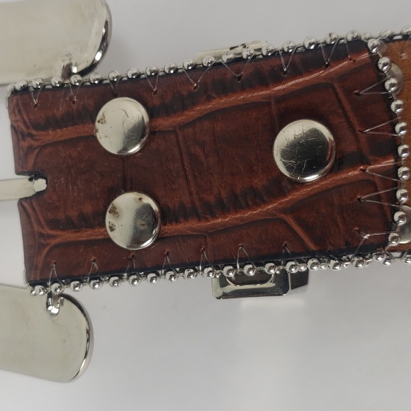 BLAZIN ROXX SCALLOP CROC PRINT LEATHER RHIENSTONE WESTERN BELT M - Picture 13 of 15